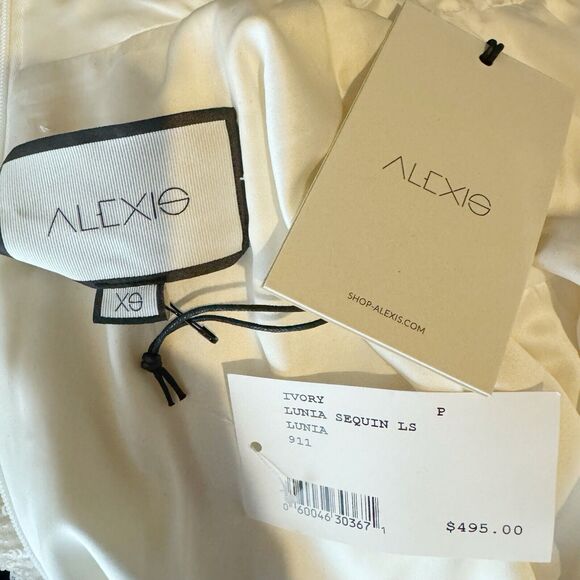 Alexis Lunia Ivory Sequin Puff Sleeve Mini Dress XS Bridal Cocktail Holiday - Picture 8 of 10